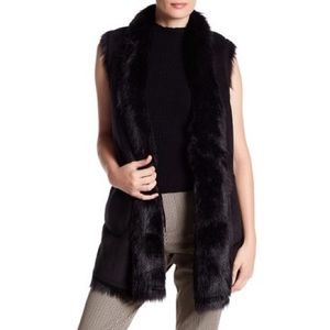 Marc New York Women's Sasha Reversible Faux Fur Long Vest Black Size Small